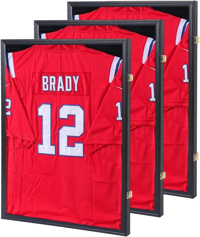 Grintus Jersey Frame Display Case 3 Pack - Jersey Display Case Jersey Shadow Box with Uv Protection Acrylic and Hanger for Baseball Basketball Football Soccer Hockey Sport Shirt and Uniform,Black Finish - Image 1